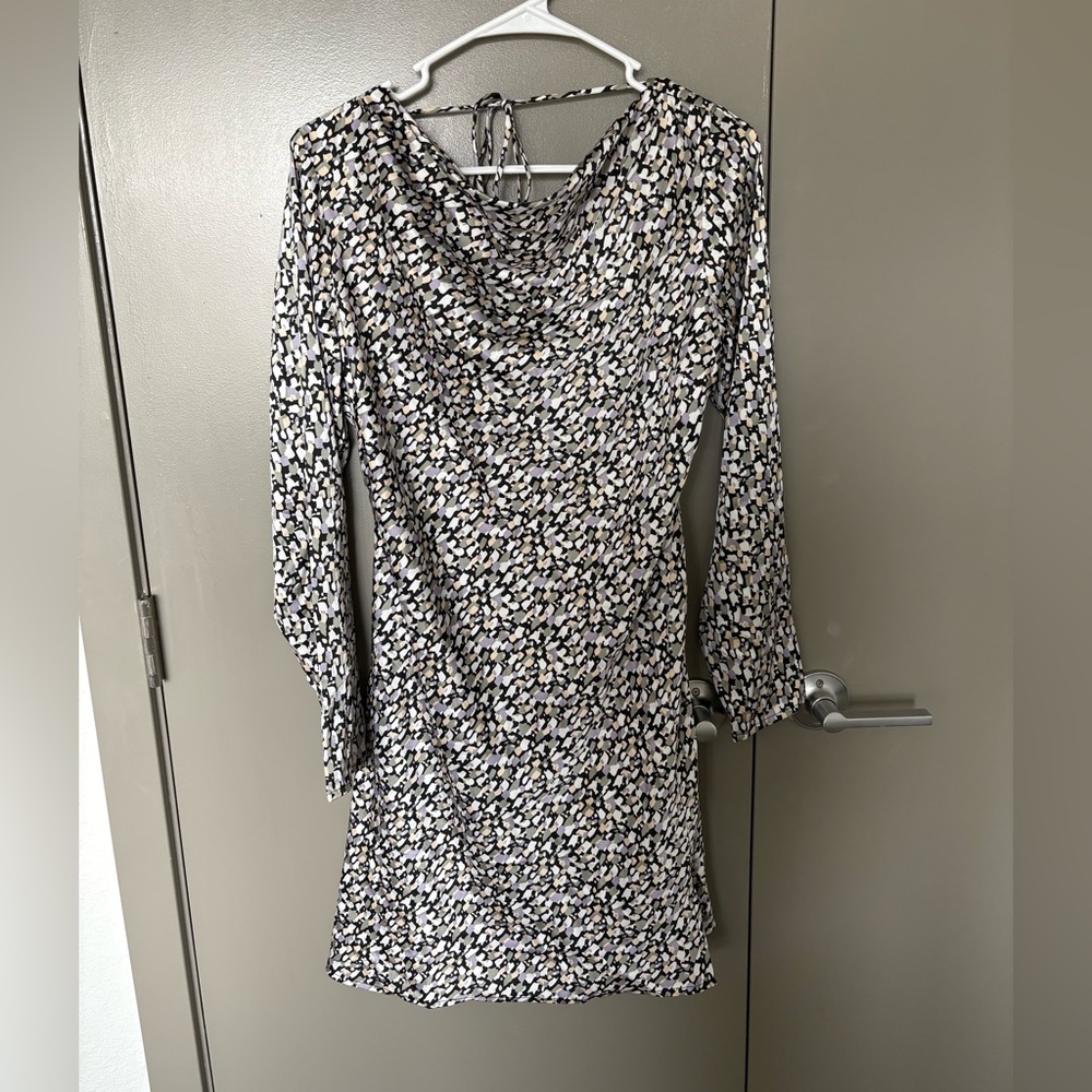 ASTR the Label Cowl Neck Long Sleeve Satin Minidress